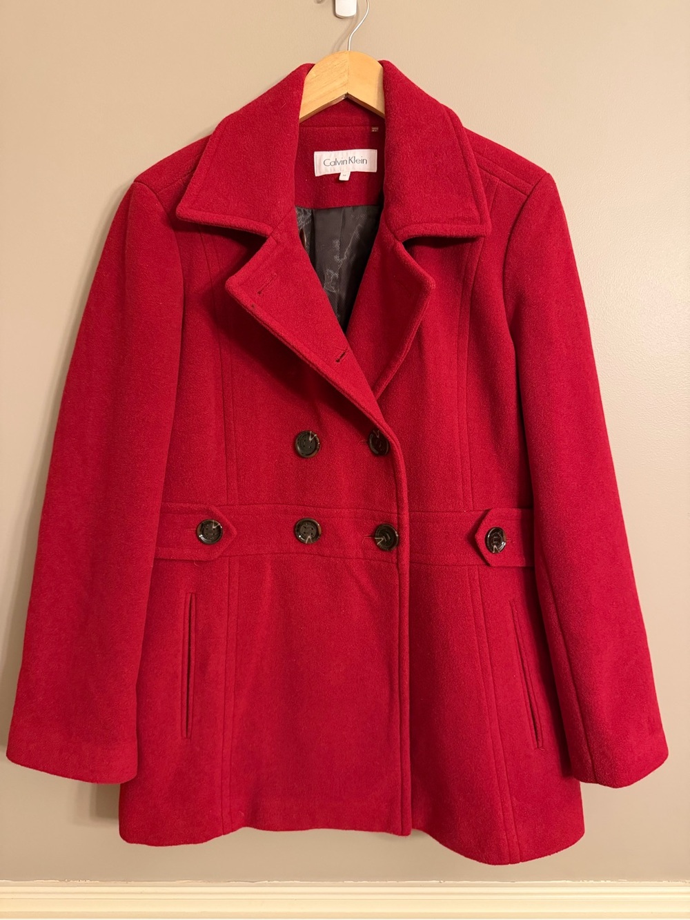 Calvin Klein Red Double-Breasted Pea Coat
